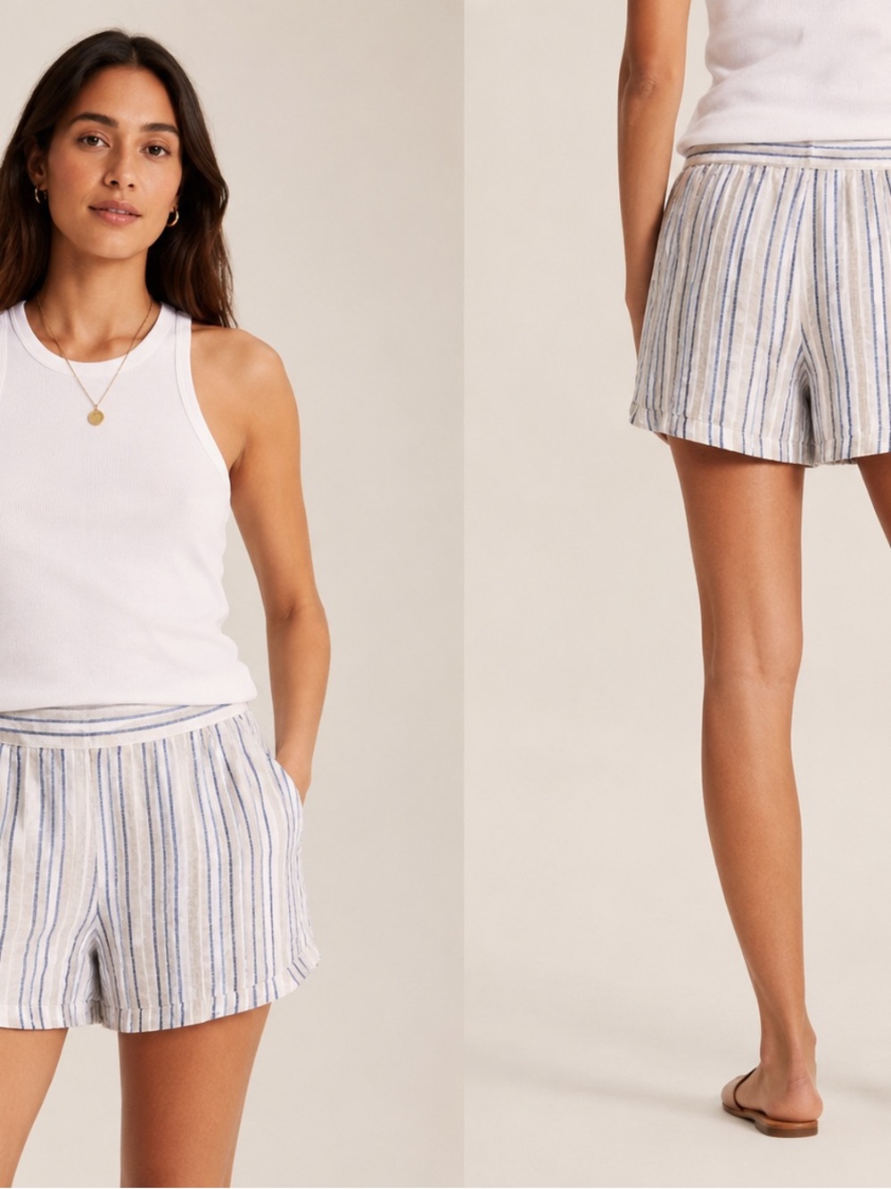 Banana Republic Striped Linen-Blend Shorts in Cream and Blue